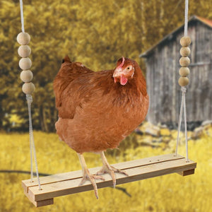 Durable Wooden Chicken Swing  Adjustable Rope & Handmade Beads