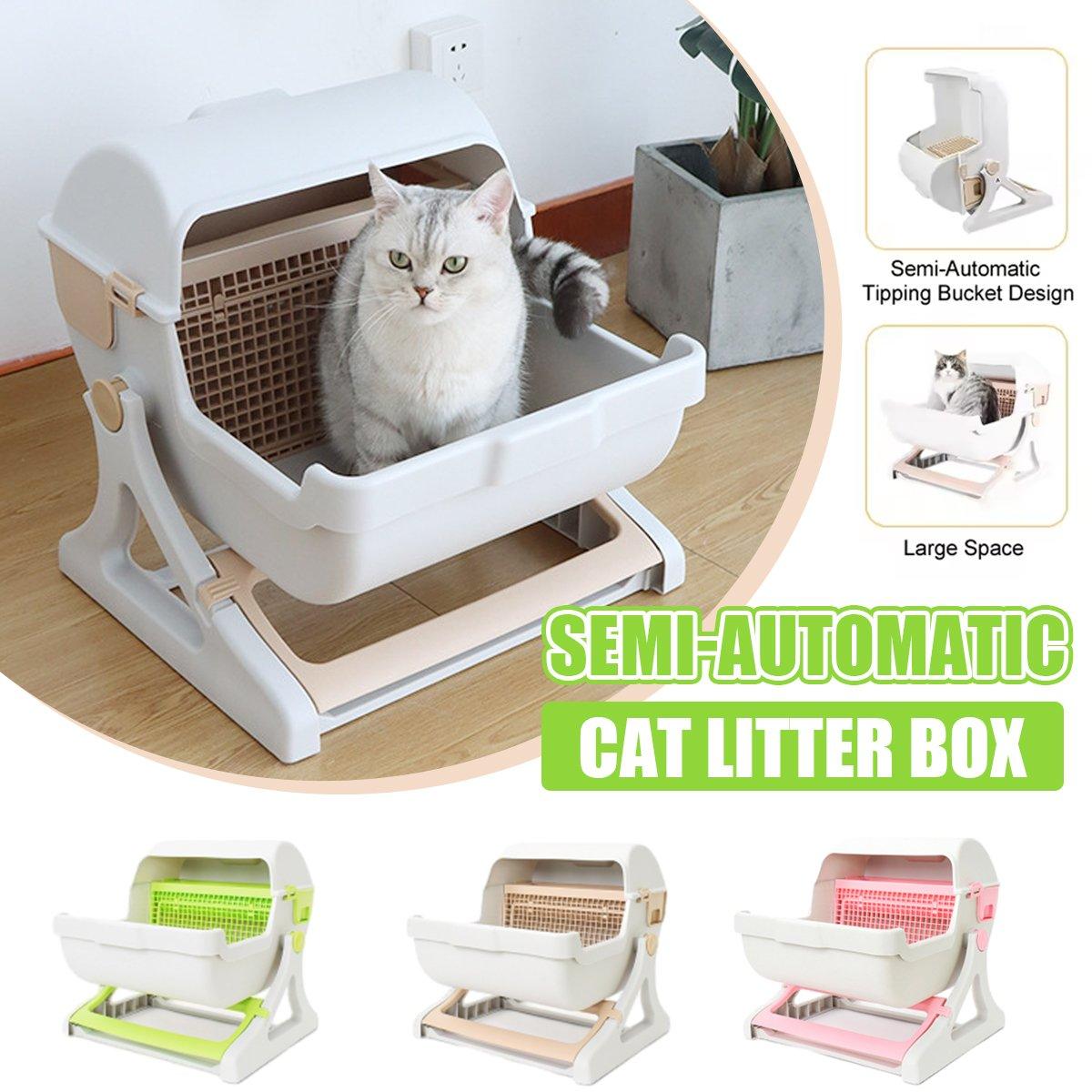 Semi Automatic Cat Litter Box Large Anti Splash Semi Enclosed Kitty Toilet