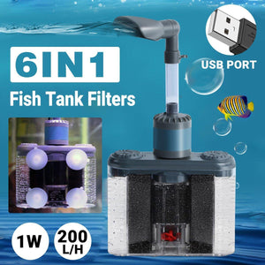 Aquarium Six in One Filter Reverse Air Lift Suction Aeration Wave Maker System