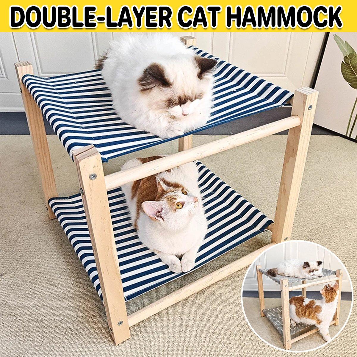 Solid Wood Dual-Layer Cat Hammock Cat Bed