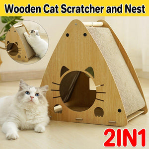 Wooden Triangle Cat Scratching Board Cat Nest 2in1 Claw Sharpening Cat Toys