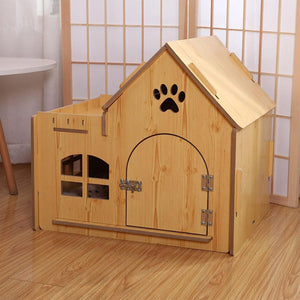 Outdoor Wooden Dog Cat House Villa Style Pet Shelter Weatherproof for Garden