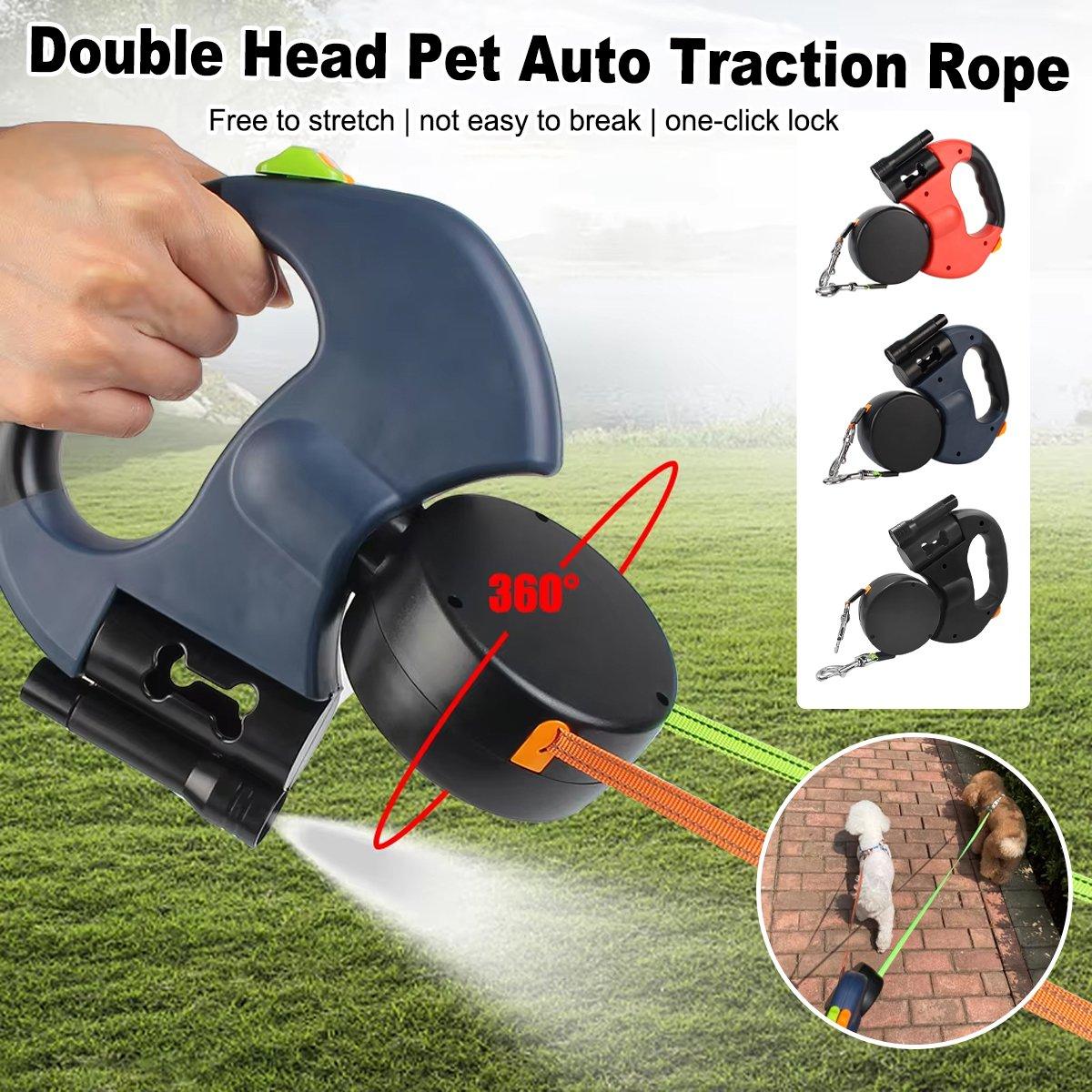 Dual Retractable Dog Leash with 360° Swivel and LED Flashlight