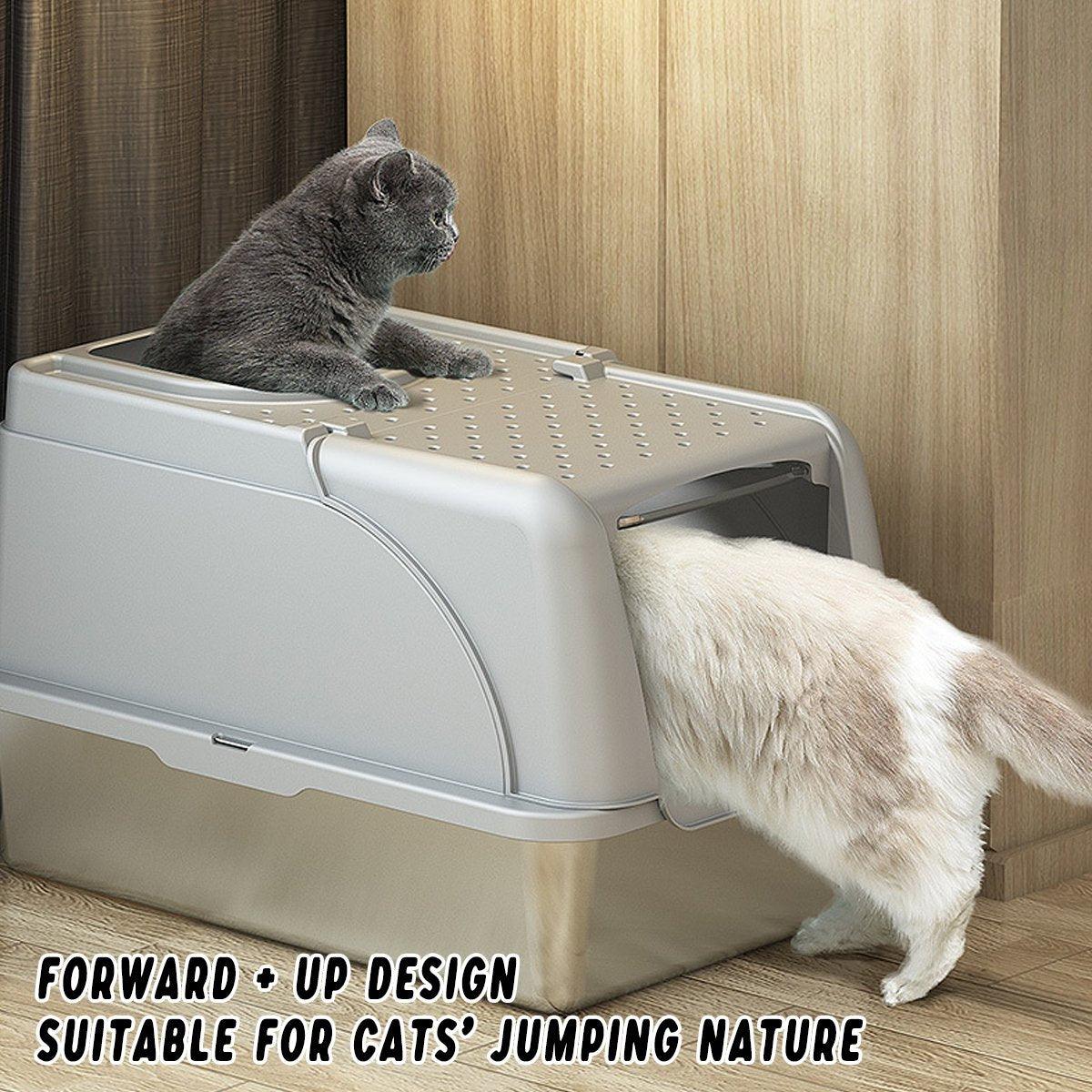 Durable Stainless Steel Litter Box with Flip Cover