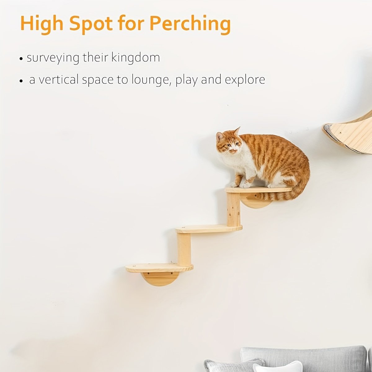 Solid Wood Wall-Mounted Cat Climbing Tree Space-Saving Cat Playground