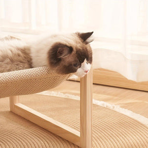 Wooden Cat Bed Elevated Cat Hammock with Breathable Linen Fabric