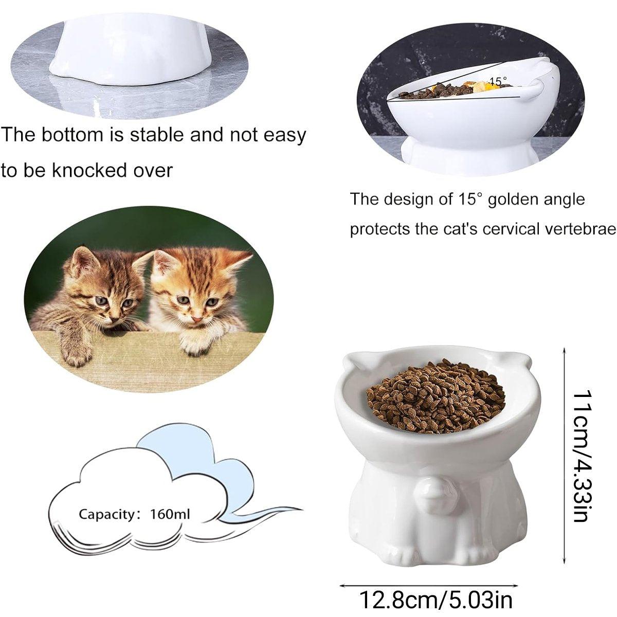 Tilted Ceramic Cat Bowl Ergonomic Design