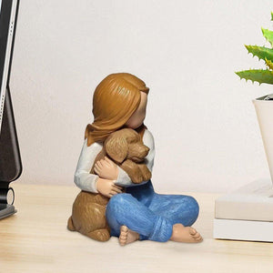 Resin Dog and Little Girl Figurine Heartwarming Sculpture