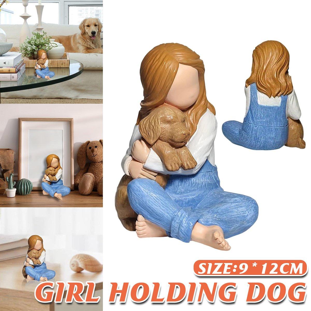 Resin Dog and Little Girl Figurine Heartwarming Sculpture