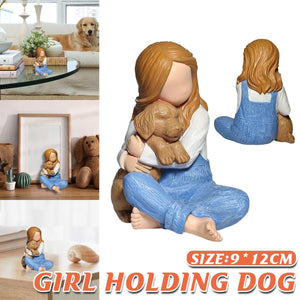 Resin Dog and Little Girl Figurine Heartwarming Sculpture