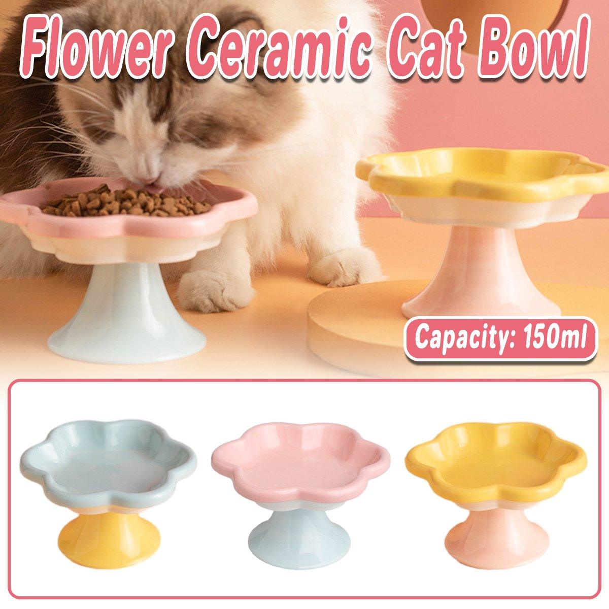 Elevated Ceramic Cat Bowl  Anti-Knock Flower-Shaped Dish for Cats & Small Pets