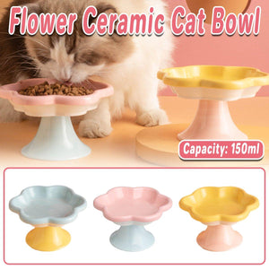 Elevated Ceramic Cat Bowl  Anti-Knock Flower-Shaped Dish for Cats & Small Pets