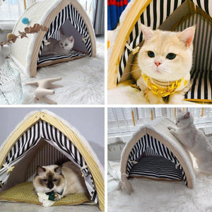 Foldable Cat House Tent Pet Villa Indoor Cat Shelter with Cushion Cat Litter Bed