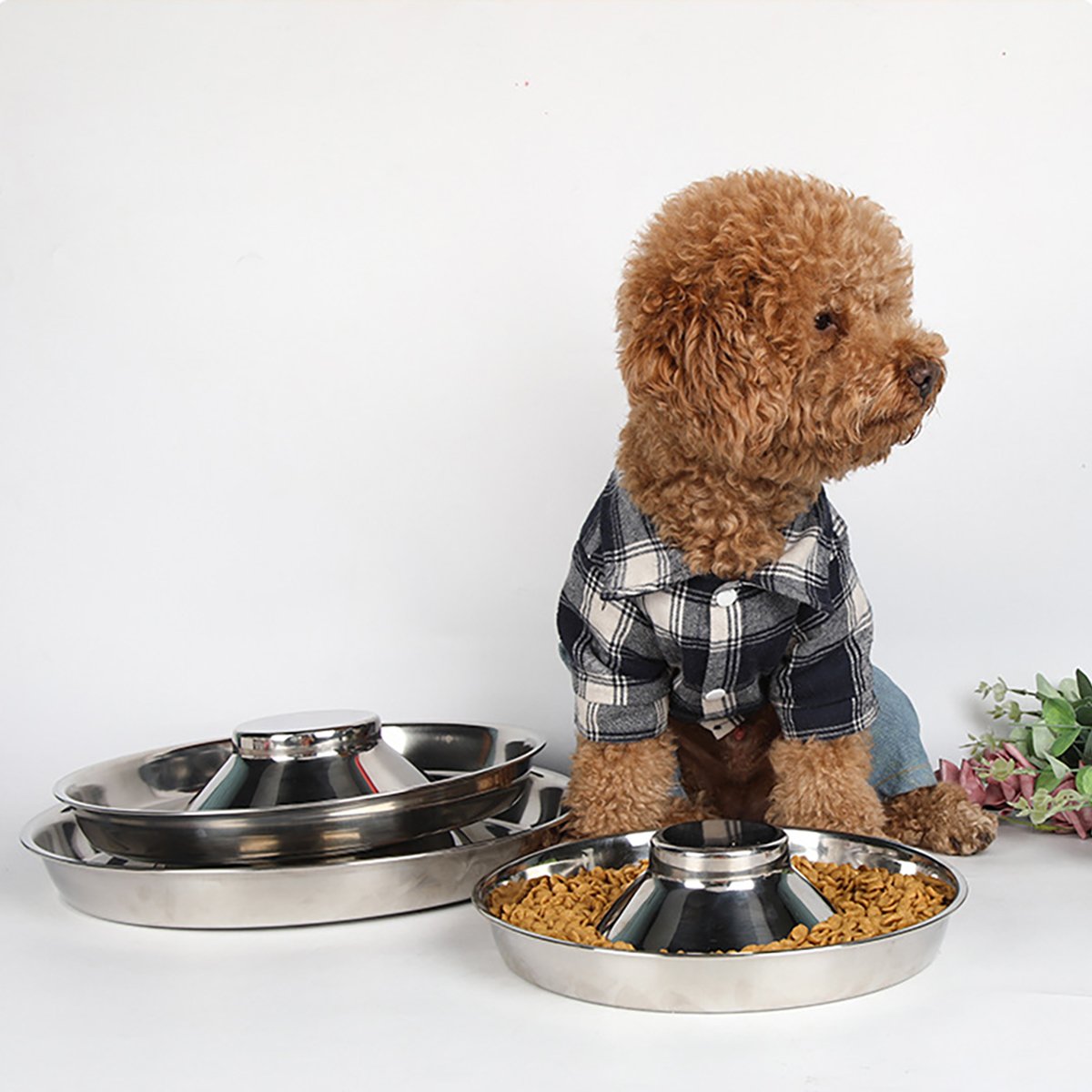 Stainless Steel Slow Feeder Dog Bowl Pet Food Basin Anti-choking Pet Bowl