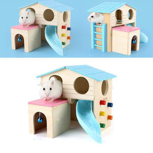 Small Pet Wooden House with Slide & Ladder