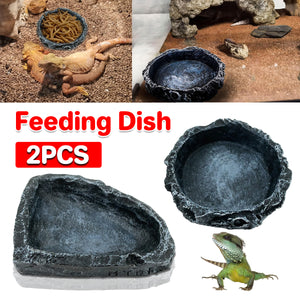 2 Pack Reptile Water Dish Food Bowl Rock Worm Feeder for Leopard Gecko Lizard