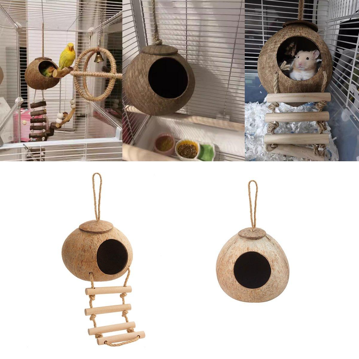 Pet Parrot Nest Wooden Bird House Natural Coconut Shell Feeder