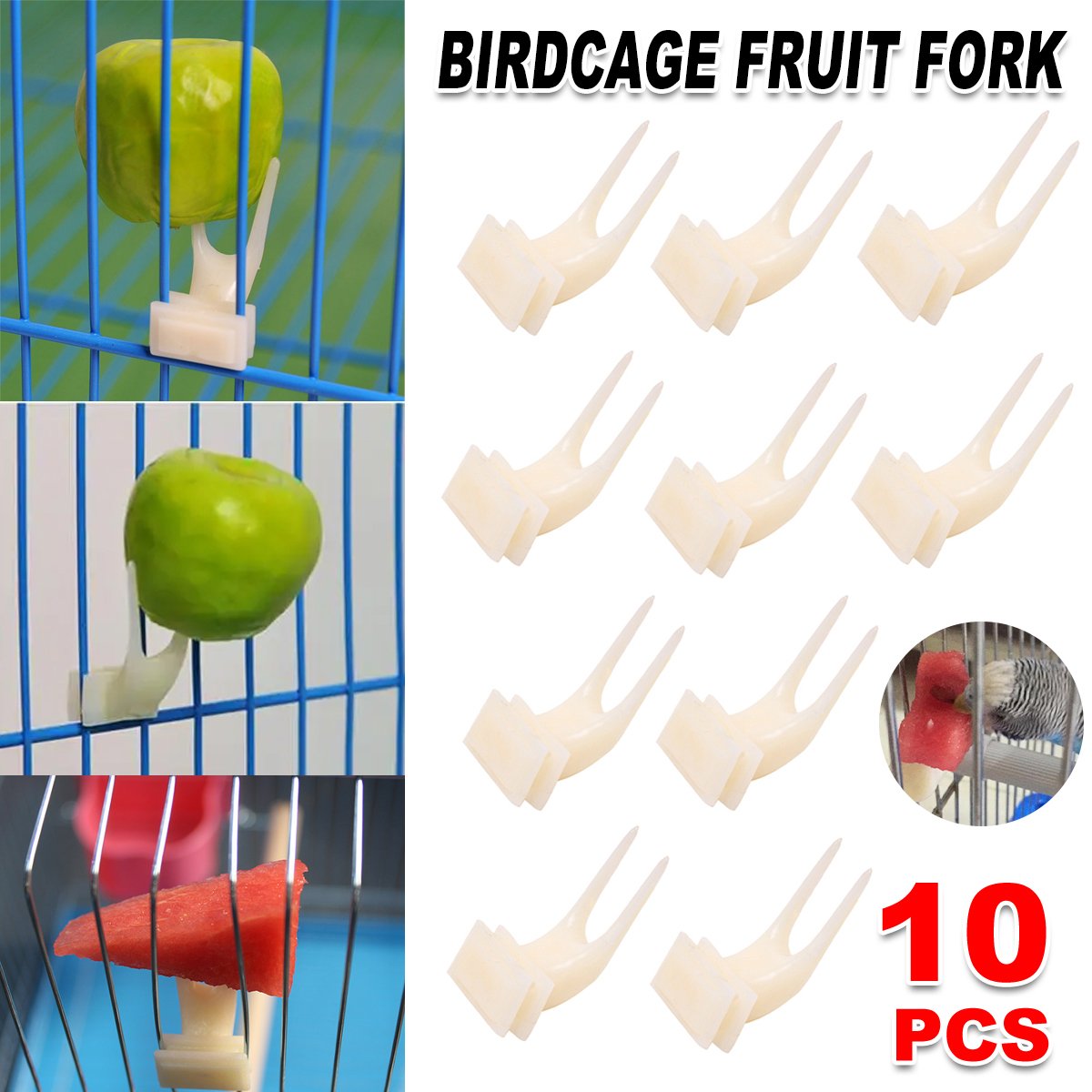 10pcs Parrot Bird Supplies Large Fruit Fork Plastic Utensils for Birds Cage