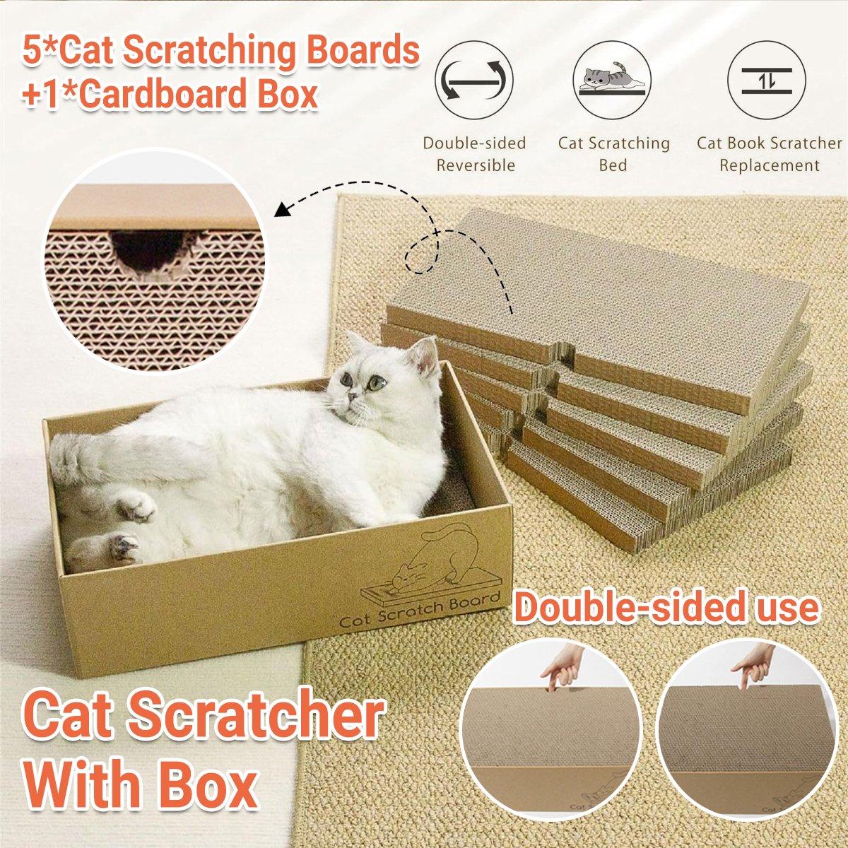 Cat Scratching Boards with Cardboard Box - 5 Pieces Set