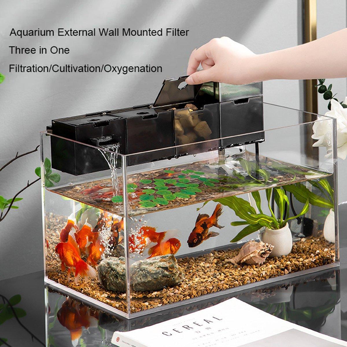 Fish Tank Filter Box 3in1 Oxygenating Wall Mount Built In Silent Water Purifier