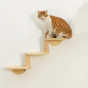 Solid Wood Wall-Mounted Cat Climbing Tree Space-Saving Cat Playground