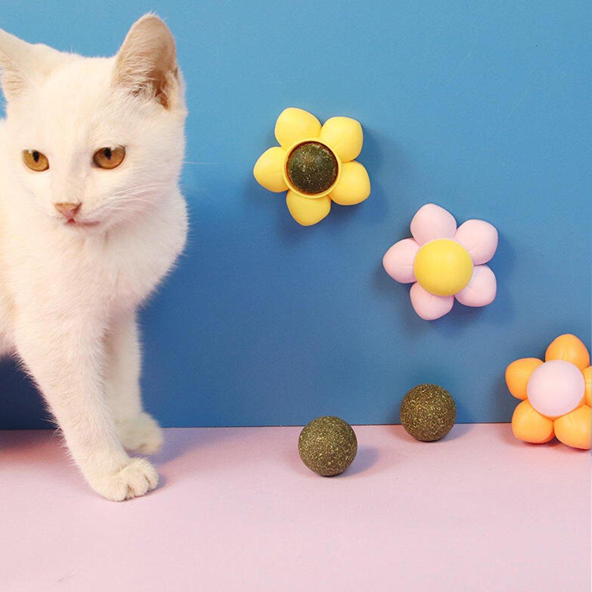 Catnip Ball Cat Toy Self-Hi Tooth Cleaning Rotating Mint Ball Toy Flower Catnip Ball