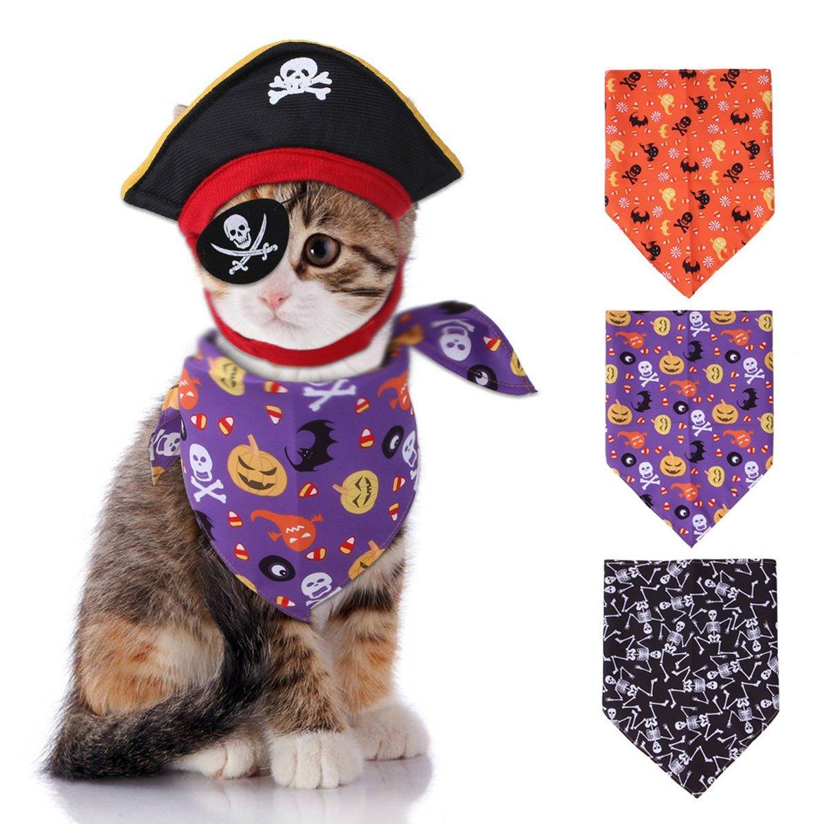 Halloween Pirate Hat Skeleton Cat Pumpkin Triangle Towel Suit for Pets