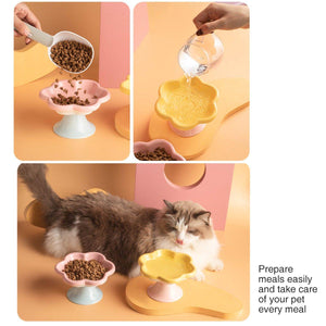 Elevated Ceramic Cat Bowl  Anti-Knock Flower-Shaped Dish for Cats & Small Pets