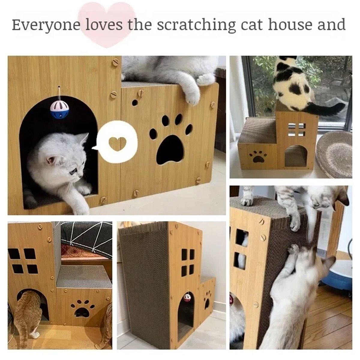 Multi-Function Cat Villa Double-Layer Cat House with Scratching Post