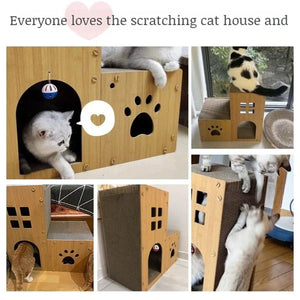 Multi-Function Cat Villa Double-Layer Cat House with Scratching Post