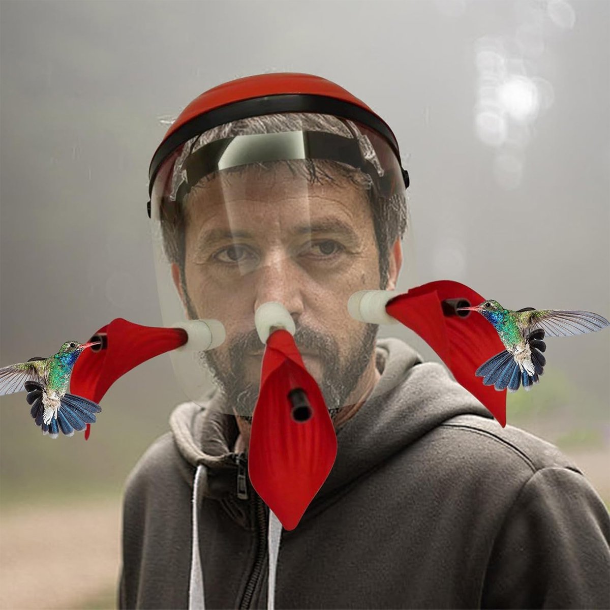 Interactive Hands-Free Hummingbird Feeder Helmet