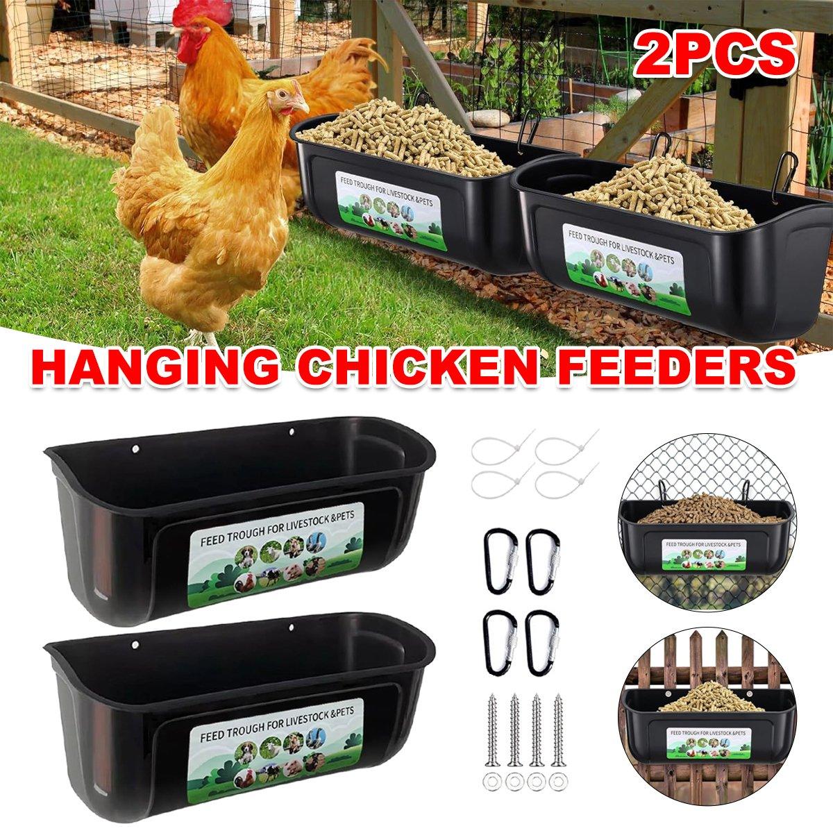 Set of 2 Hanging Chicken Feeders with Durable Plastic Design for Outdoor Use