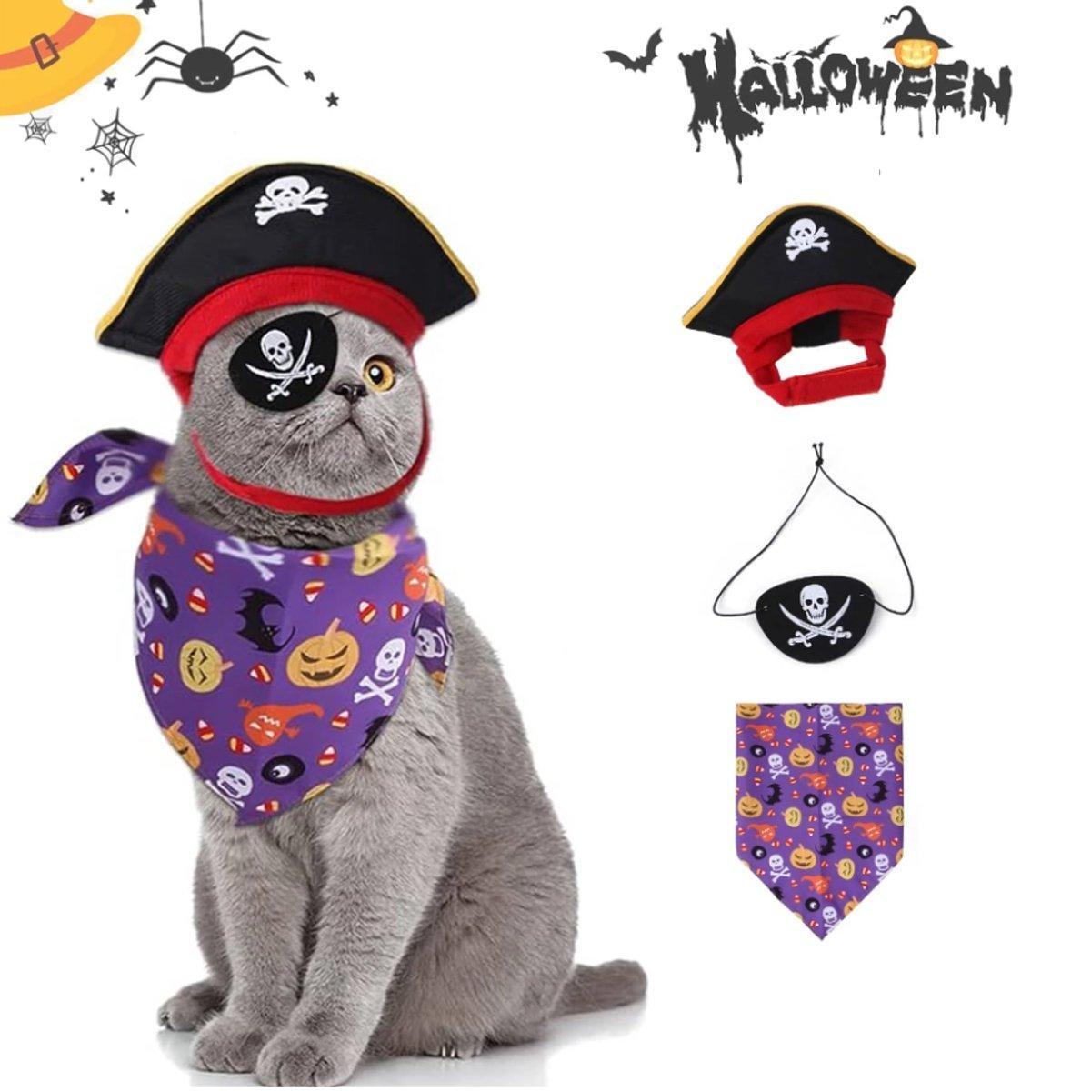 Halloween Pirate Hat Skeleton Cat Pumpkin Triangle Towel Suit for Pets