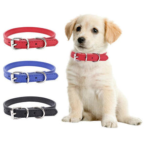 Adjustable Leather Pet Collar for Dogs & Cats Durable PU Leather in 3 Colours