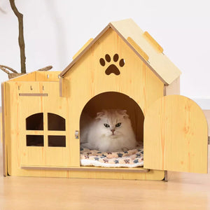 Outdoor Wooden Dog Cat House Villa Style Pet Shelter Weatherproof for Garden