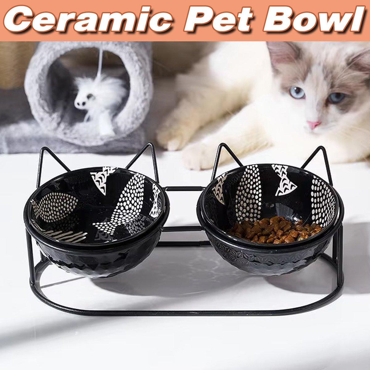 Pet Cat Bowl Ceramic Double Bowl