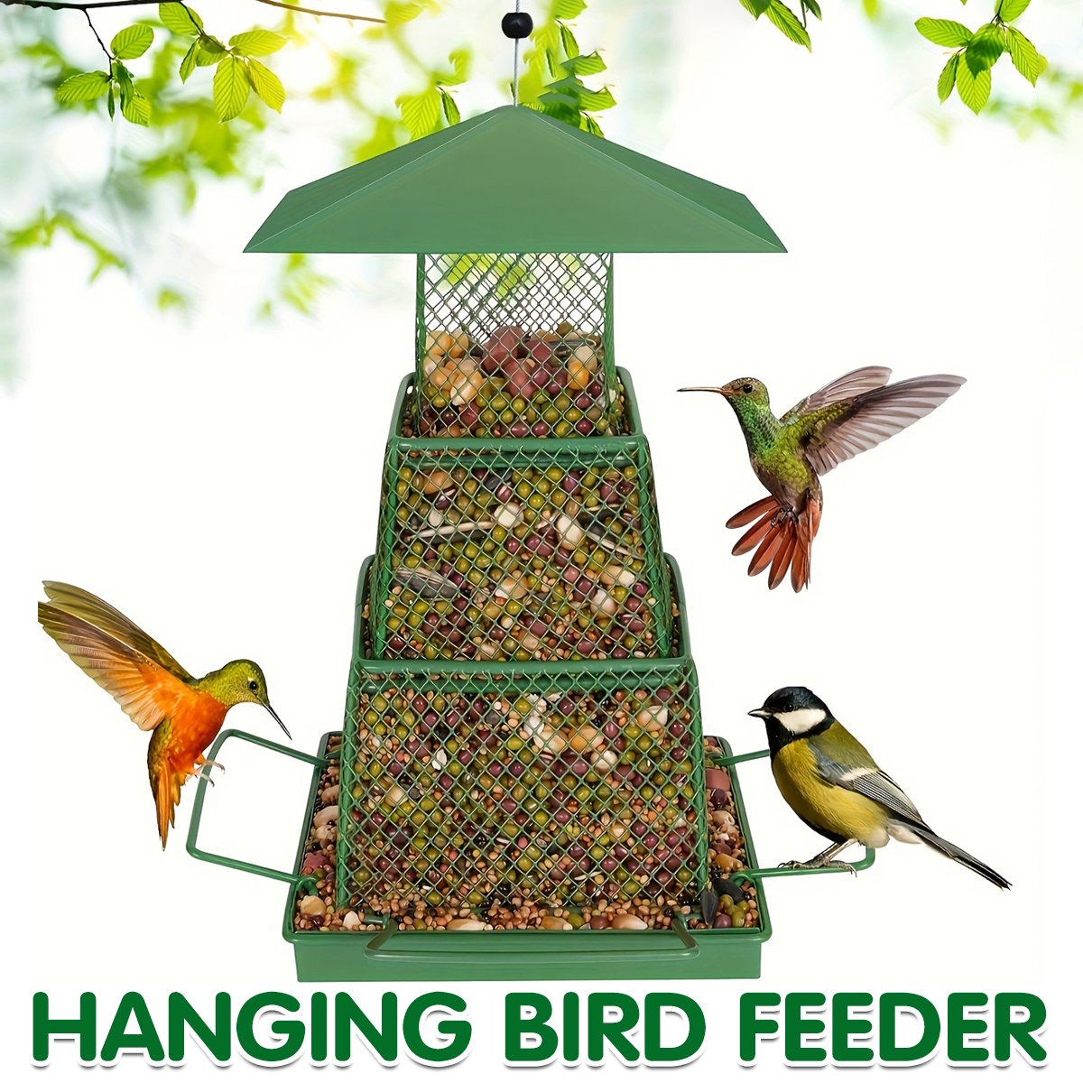 Durable Hanging Bird Feeder with Locking Lid & 360° Perch