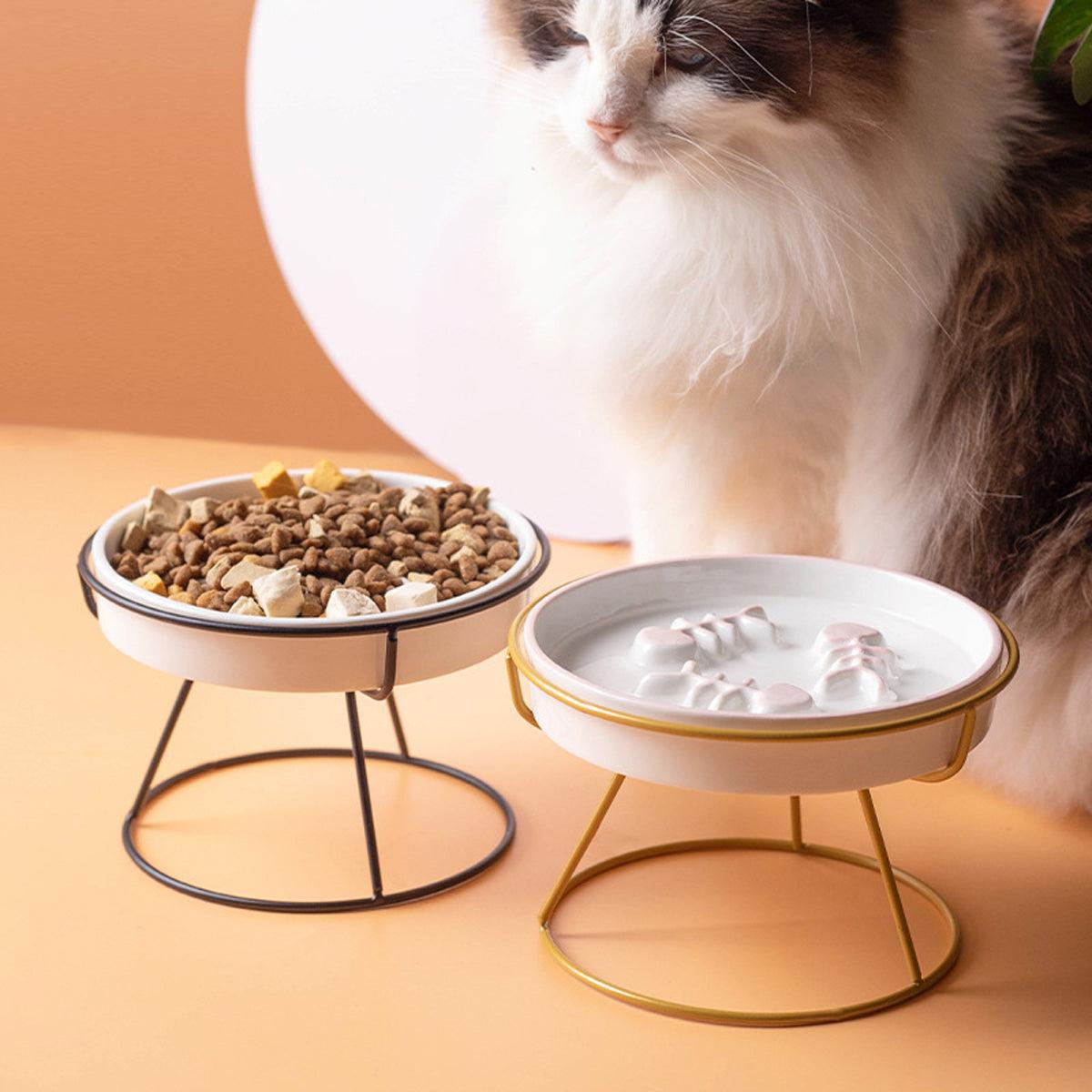 Ceramic Cat Bowl Slow Feeder Pet Food Tray for Cats and Dogs Non Slip Design