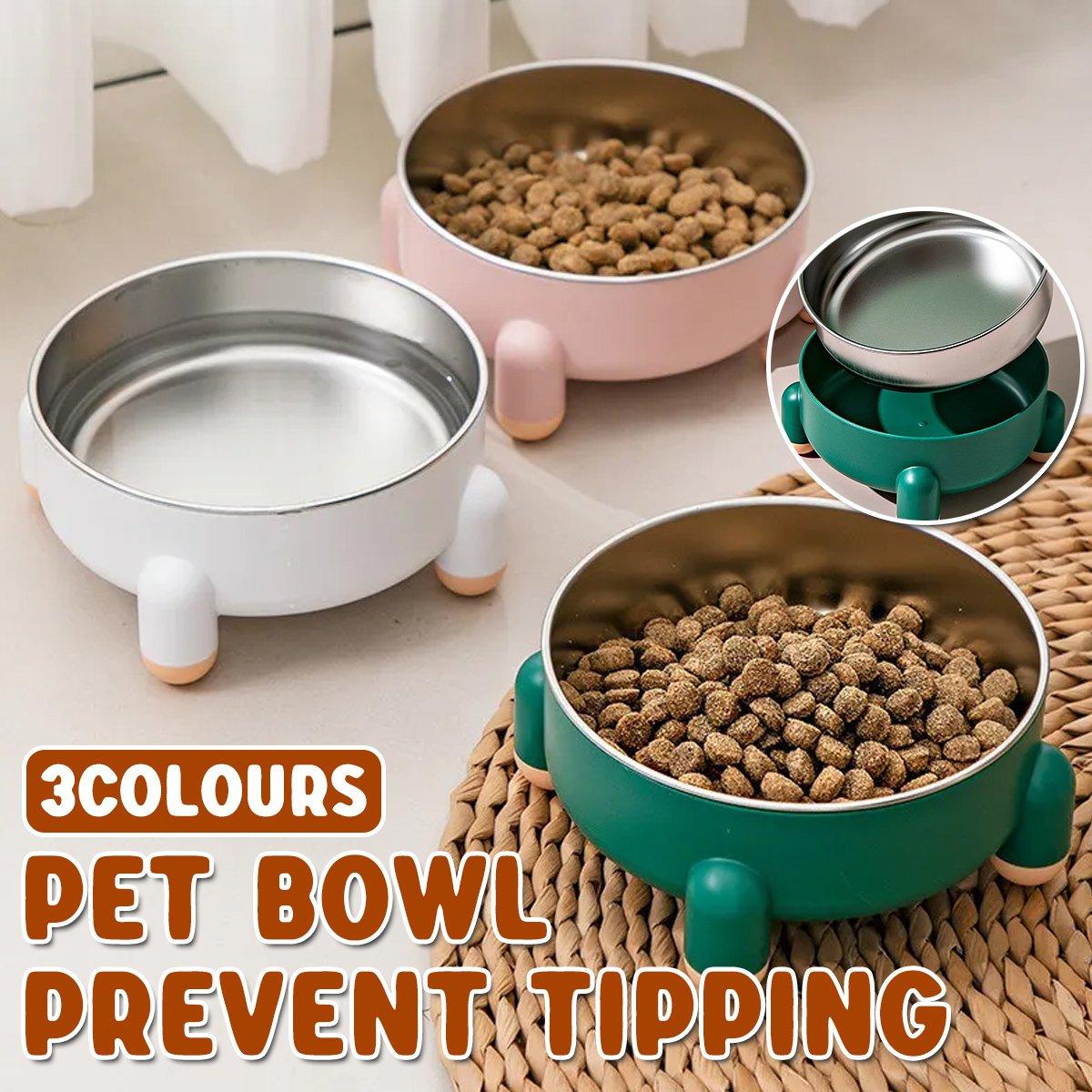 Premium Stainless Steel Pet Bowl with Non-Slip Base for Cats and Dogs, available in green, white, and pink.