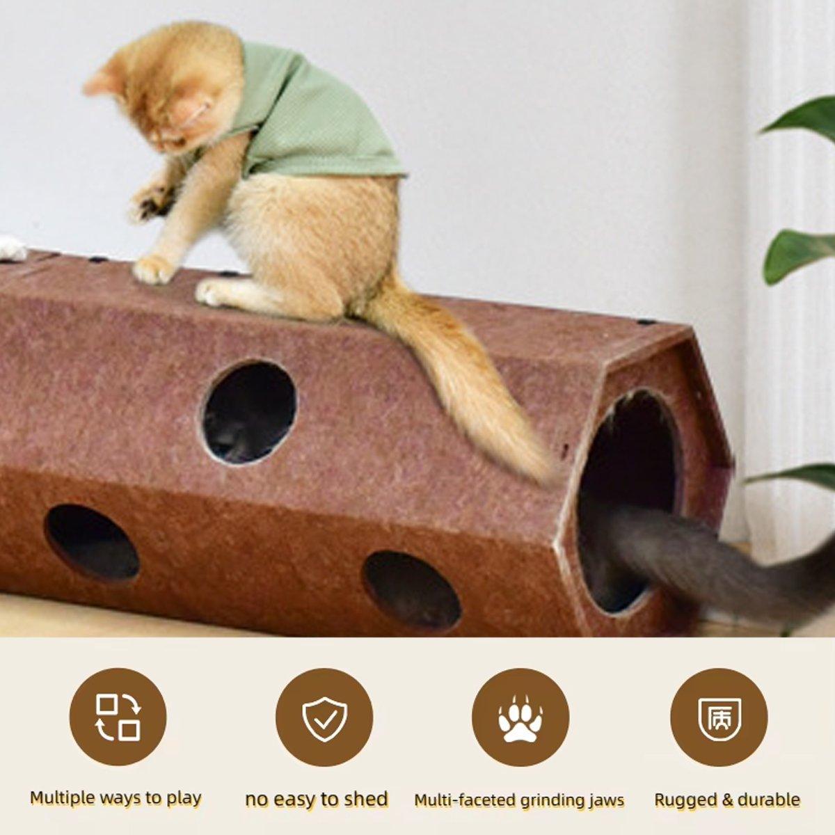 Cat Tunnel Bed Durable Felt Hexagonal Cat Play Tunnel & Bed