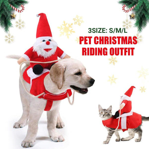 Santa Claus Pet Costume Dog Cat Funny Riding Suit Christmas Holiday Outfit Wear