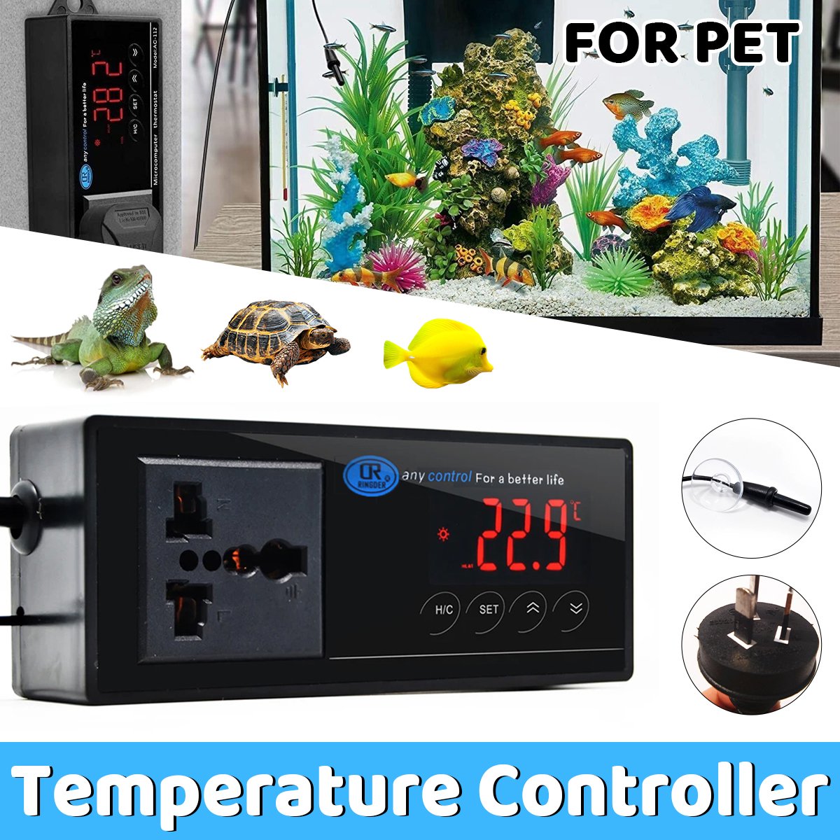 Aquarium Reptile Pet Thermostat Electronic Temperature Controller Power Strip