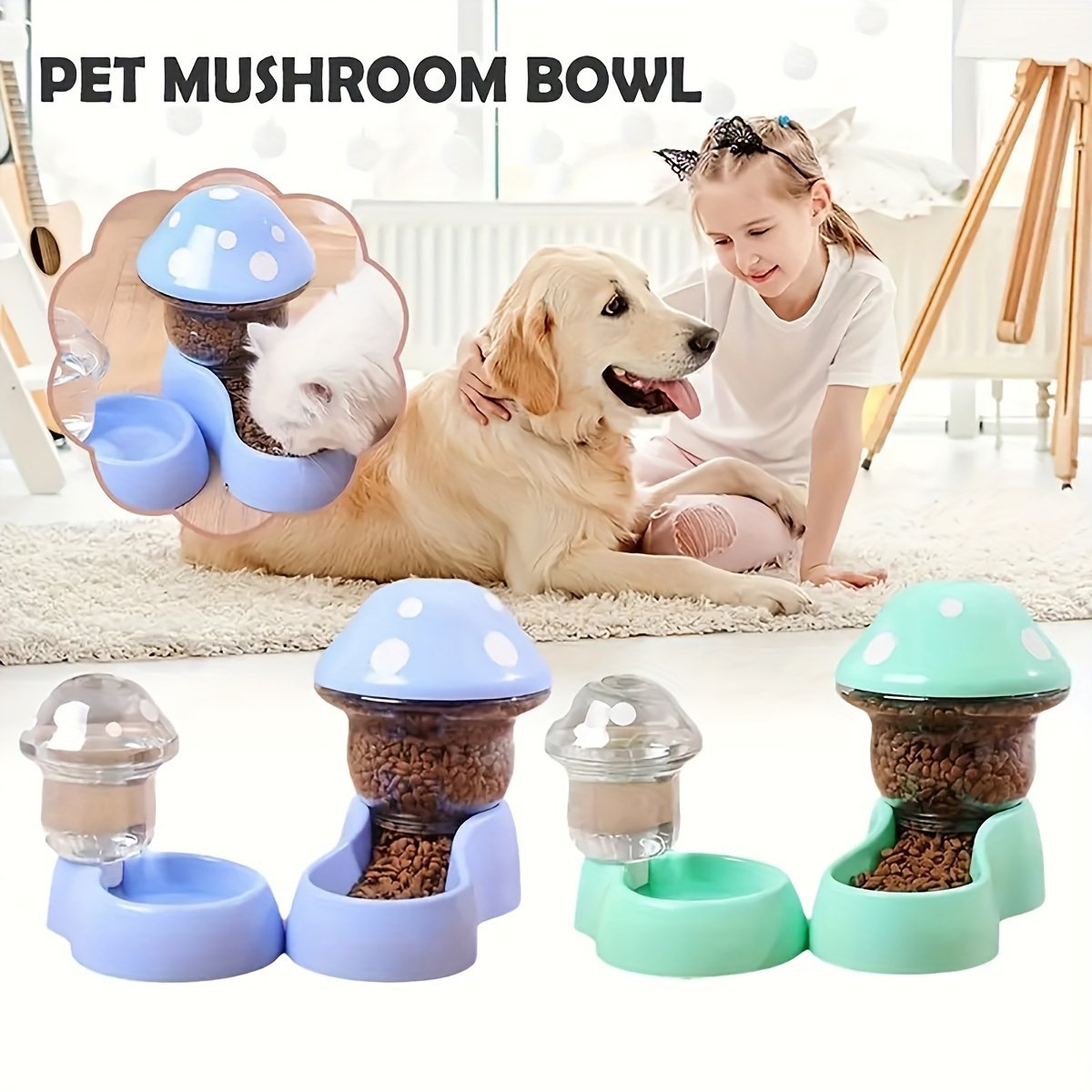 Mushroom Pet Bowl Dual-Use Food & Water Bowl