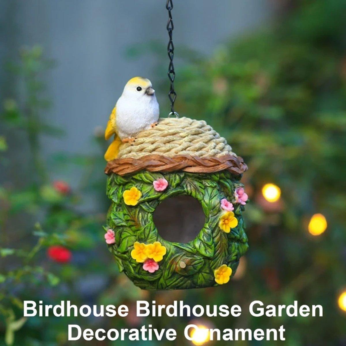 Hanging Resin Birdhouse Hand-Painted Outdoor Garden Decor