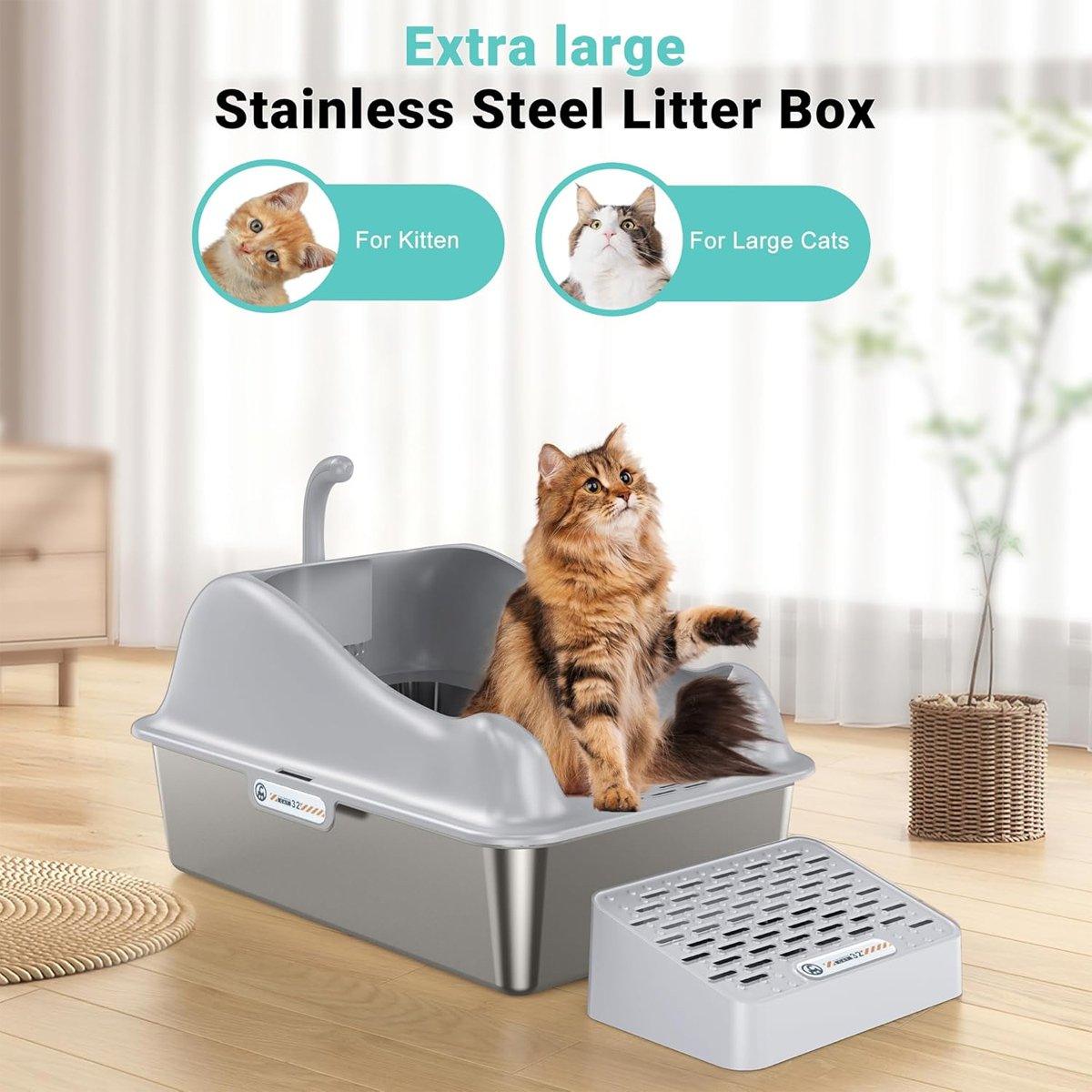 Stainless Steel Large Cat Litter Box Durable & Easy to Clean Design