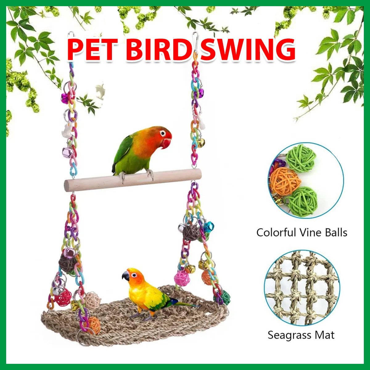 Bird Toy Parrot Toy Hammock Swing Rattan Ball Color Chain Double Layer Swing