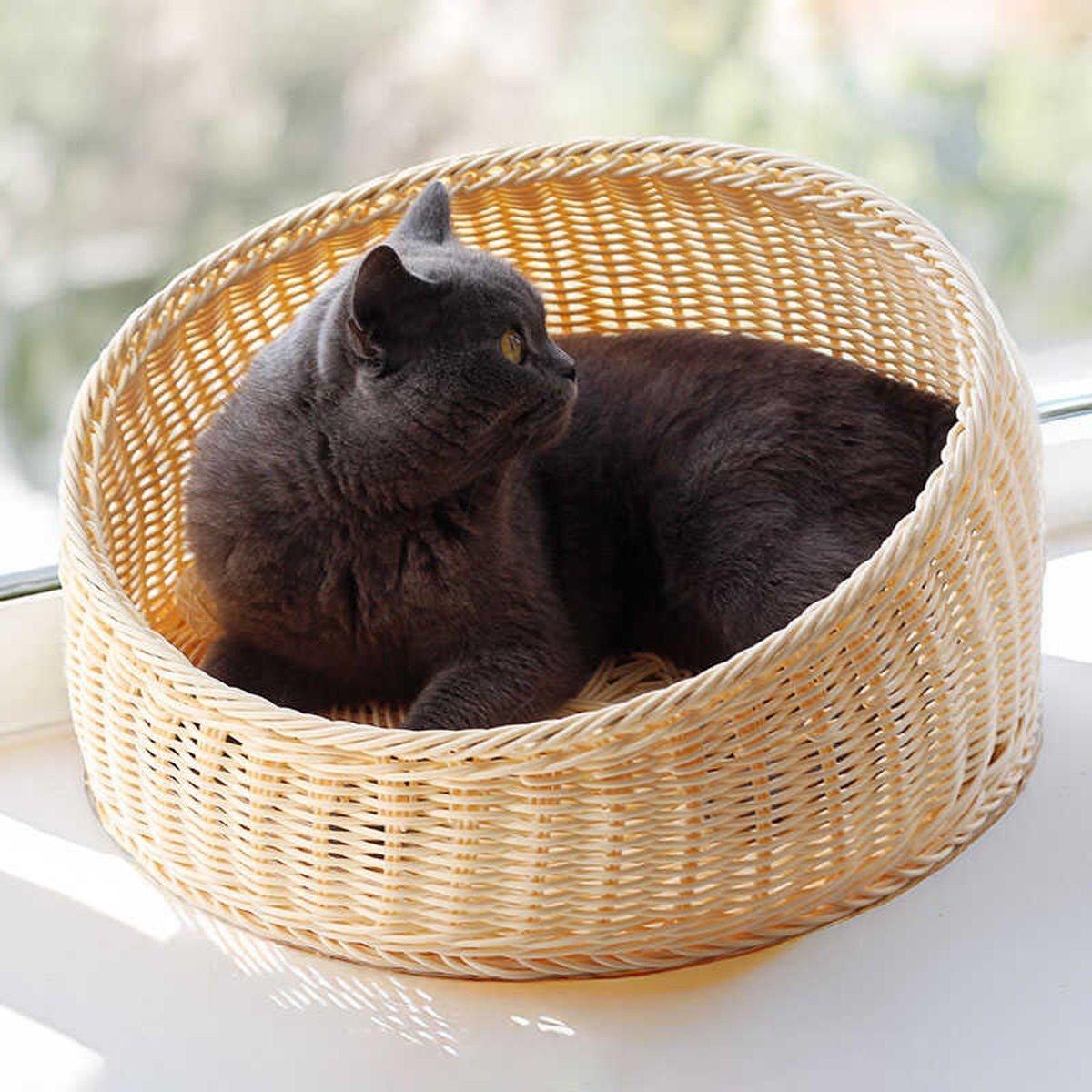 Rattan Cat Bed Open Cat House Summer Bed for Cats Pet Supplies