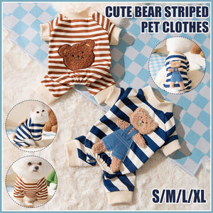 Cute Bear Striped Dog Coat Pet Outfit Cozy Pajamas for Pets