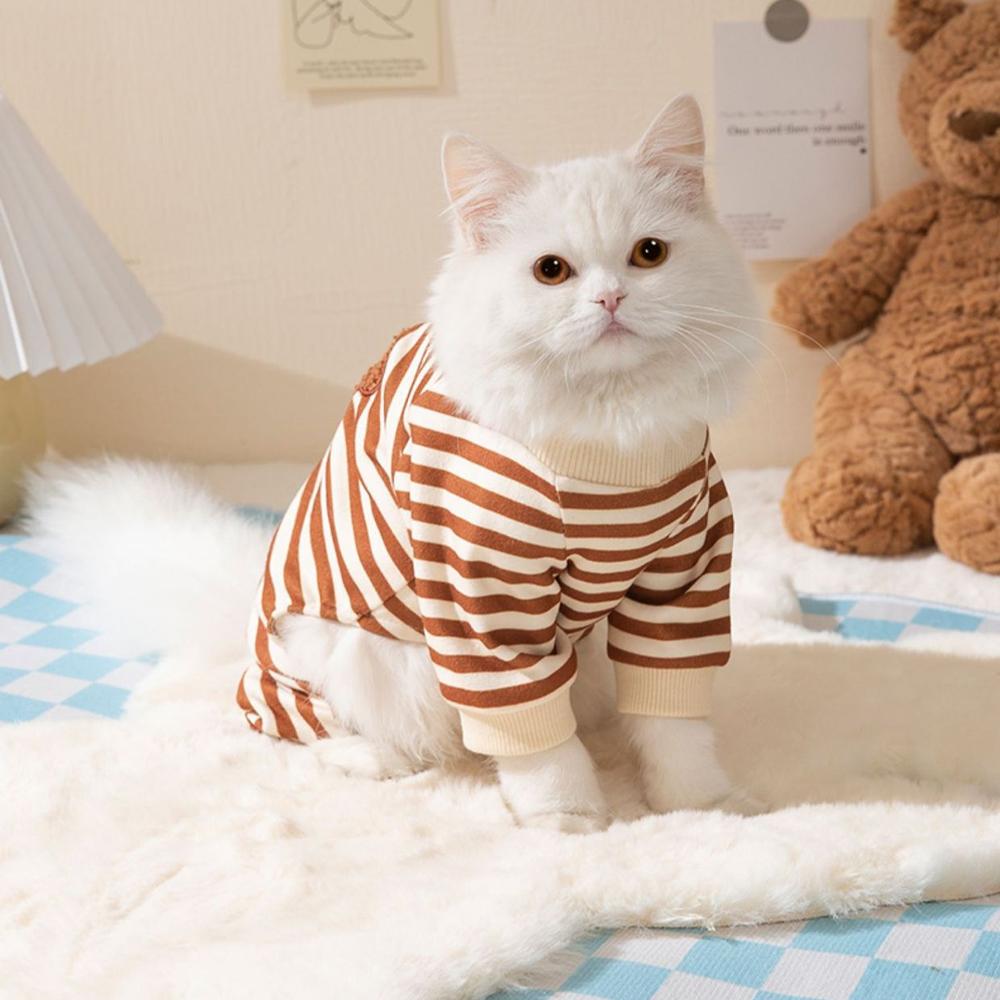 Cute Bear Striped Dog Coat Pet Outfit Cozy Pajamas for Pets