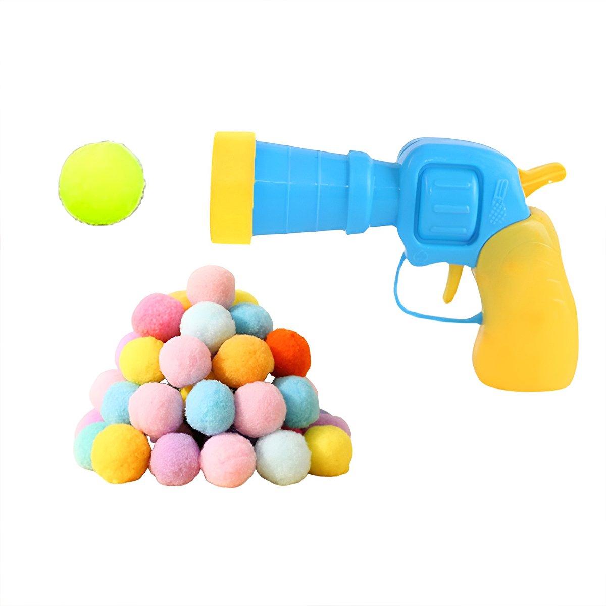 Cat Ball Gun Interactive Toy with 100pcs Colourful Stretch Plush Pom Pom Ball